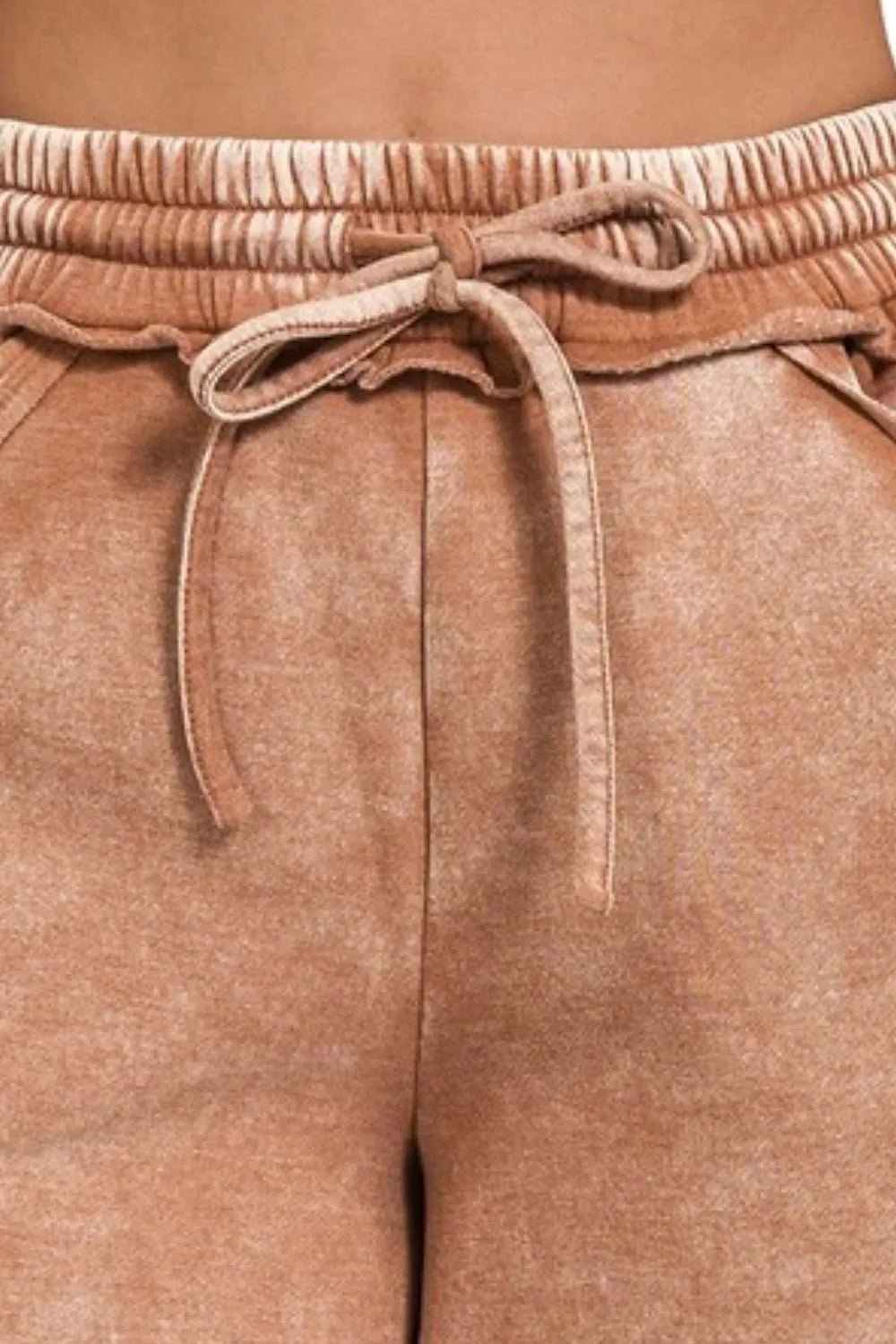 Acid Wash Fleece Drawstring Shorts with Pockets - Shorts | VivaMix StoreAcid Wash Fleece Drawstring Shorts with Pockets - VivaMix Store