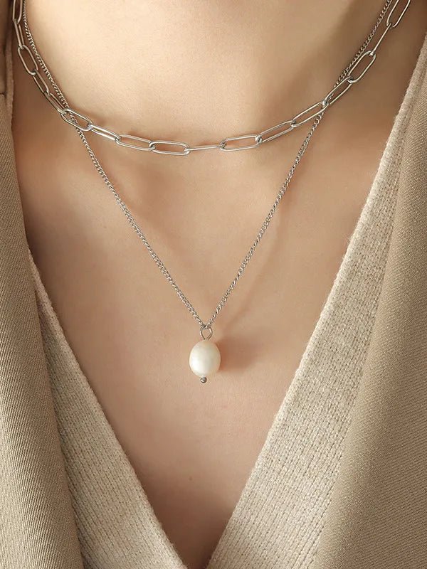 Freshwater Pearl Double - Layer Necklace - 18K Gold Plated Titanium Steel - Apparel & Accessories > Jewelry > Necklaces | VivaMix StoreFreshwater Pearl Double - Layer Necklace - 18K Gold Plated Titanium Steel - VivaMix Store