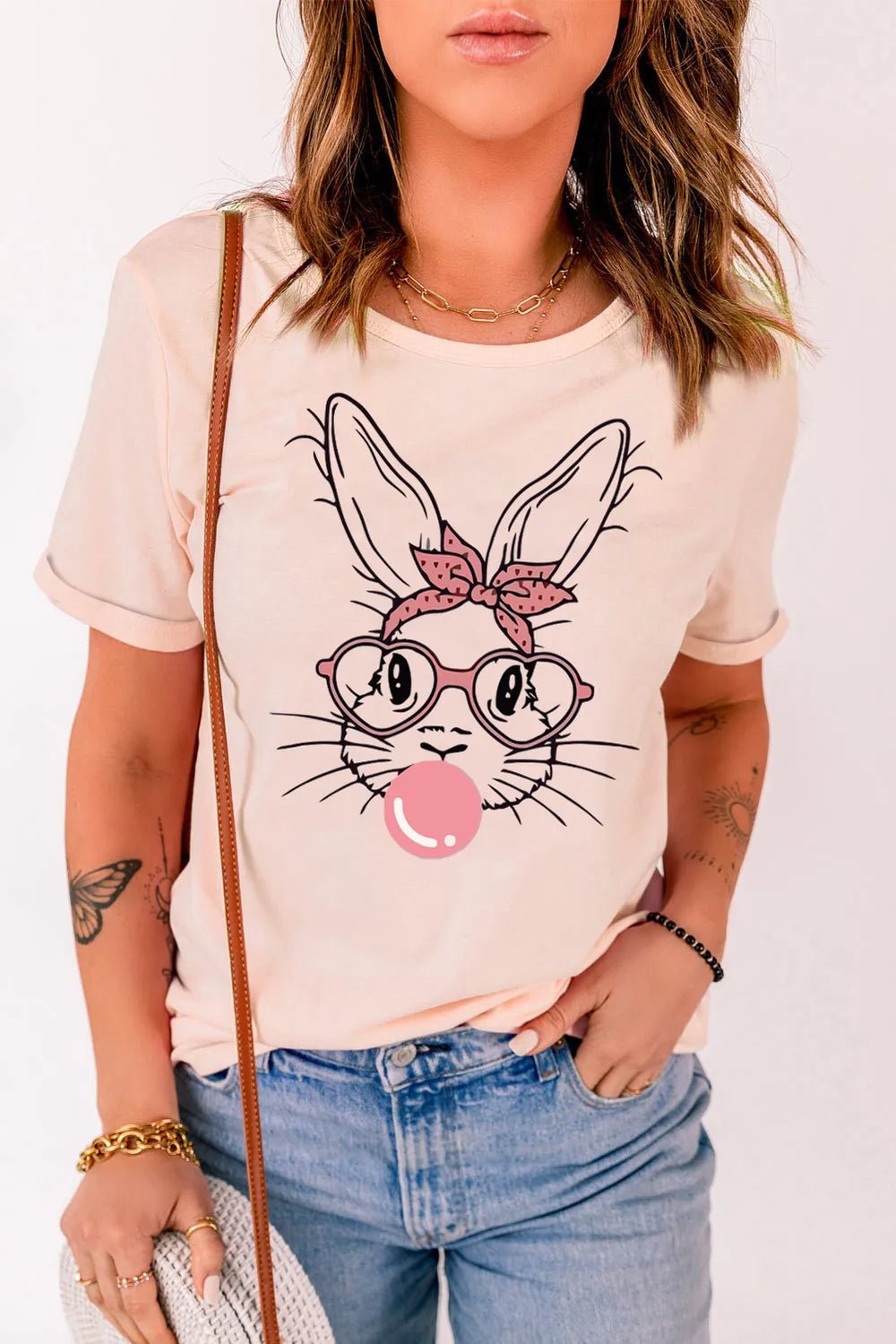 Rabbit Graphic Round Neck Short Sleeve T-Shirt - | VivaMix StoreRabbit Graphic Round Neck Short Sleeve T-Shirt - VivaMix Store