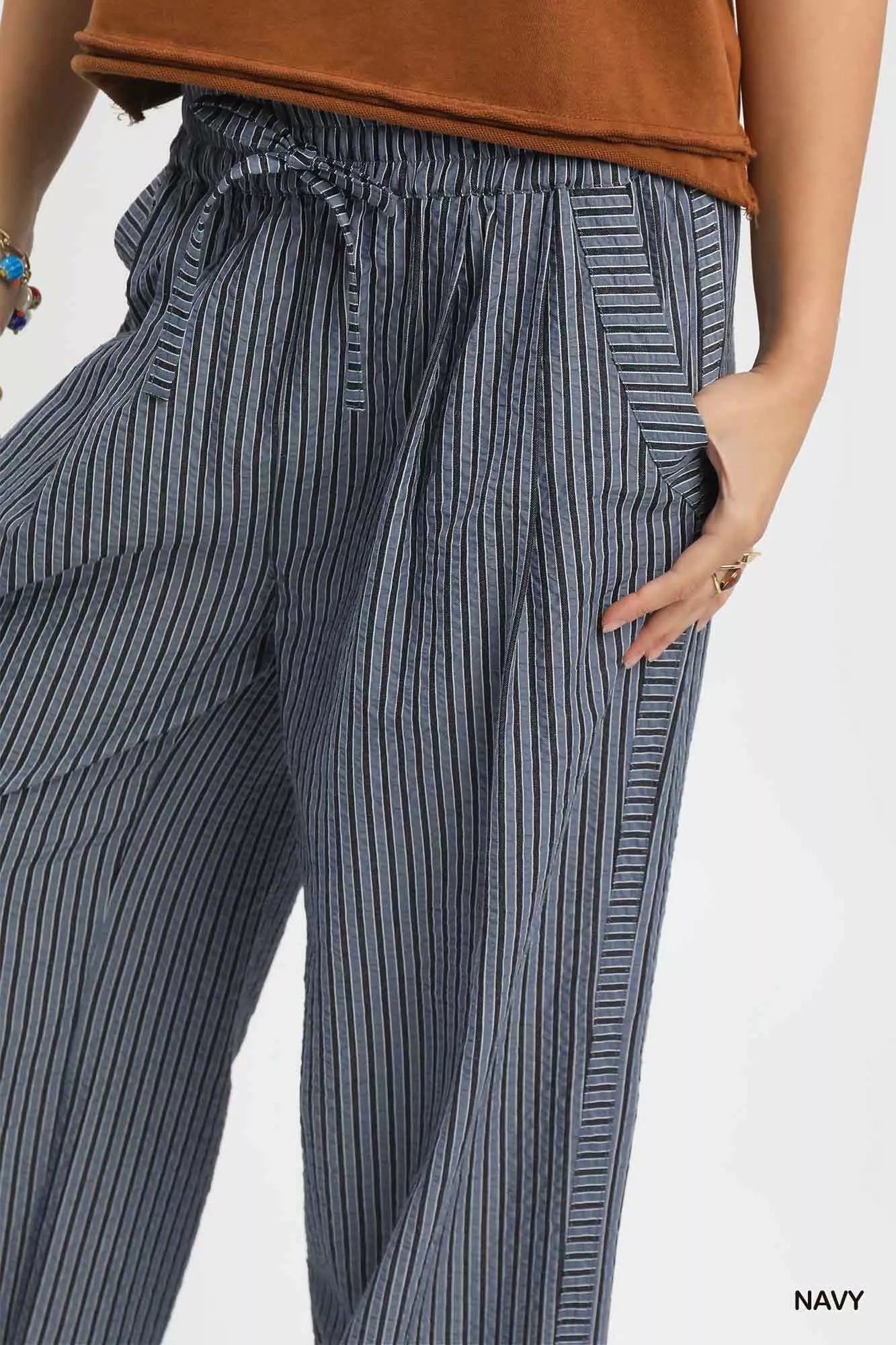 Umgee Drawstring Striped Wide - Leg Pants - | VivaMix StoreUmgee Drawstring Striped Wide - Leg Pants - VivaMix Store