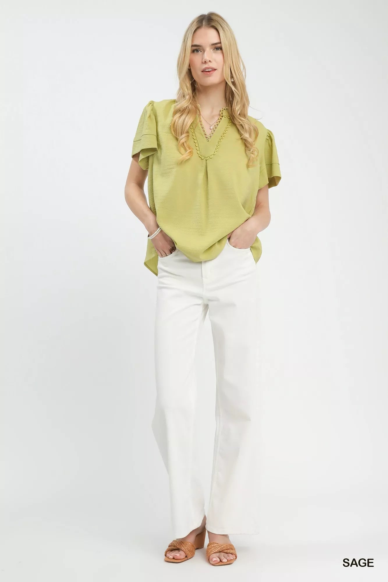 Umgee Seersucker Short Sleeve Top with Lace Trim - | VivaMix StoreUmgee Seersucker Short Sleeve Top with Lace Trim - VivaMix Store