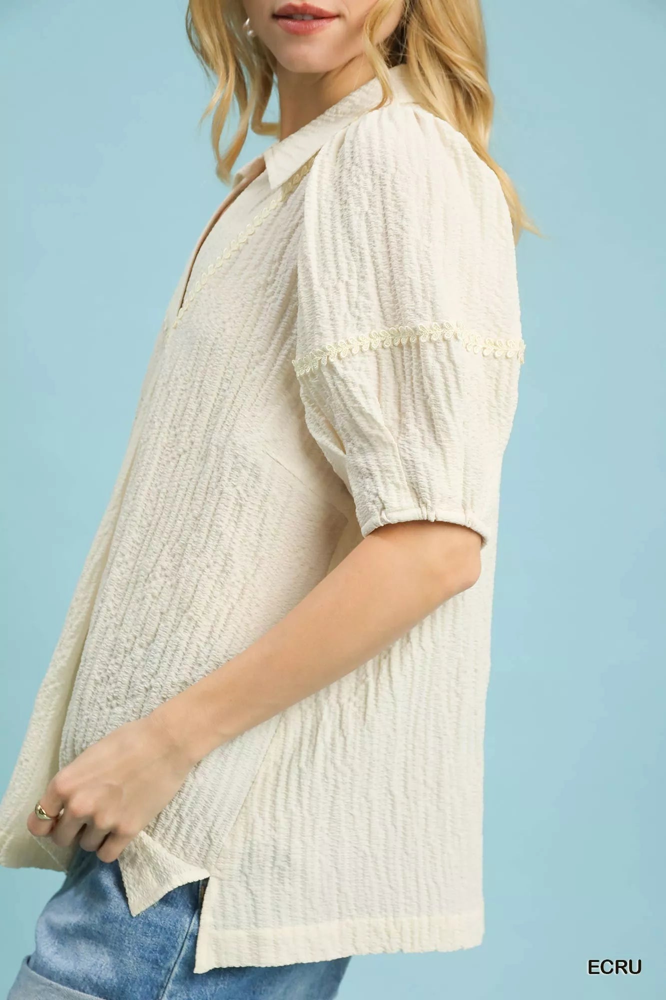 Umgee Textured Puff Sleeve Blouse - | VivaMix StoreUmgee Textured Puff Sleeve Blouse - VivaMix Store