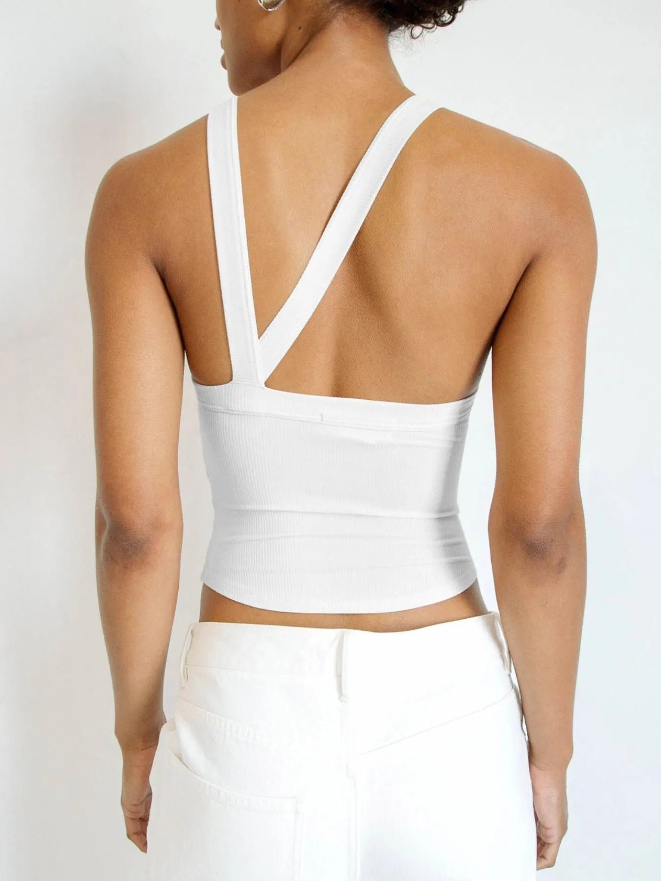 Asymmetrical Back Ribbed Crop Tank Top - | VivaMix StoreAsymmetrical Back Ribbed Crop Tank Top - VivaMix Store