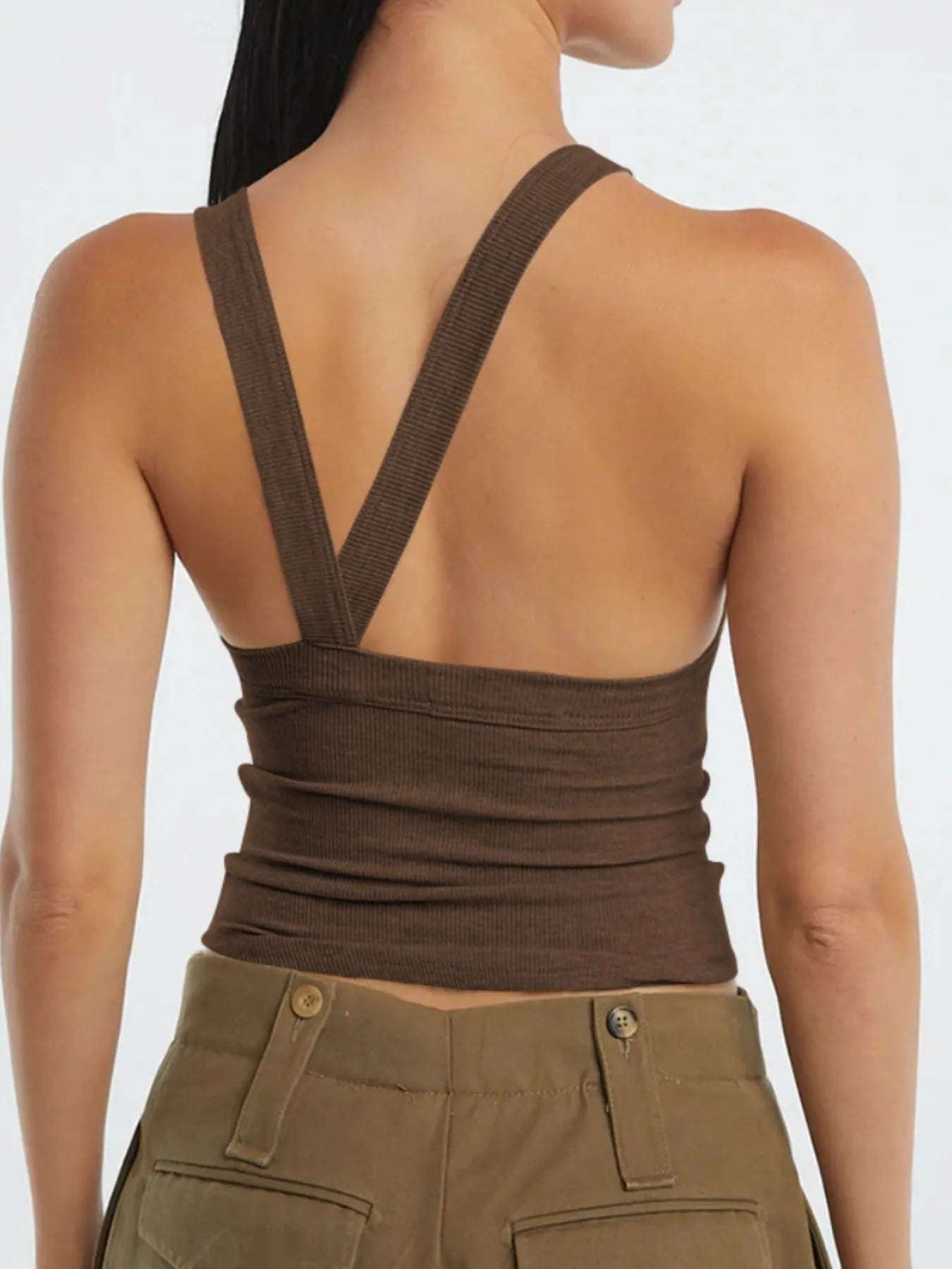 Asymmetrical Back Ribbed Crop Tank Top - | VivaMix StoreAsymmetrical Back Ribbed Crop Tank Top - VivaMix Store