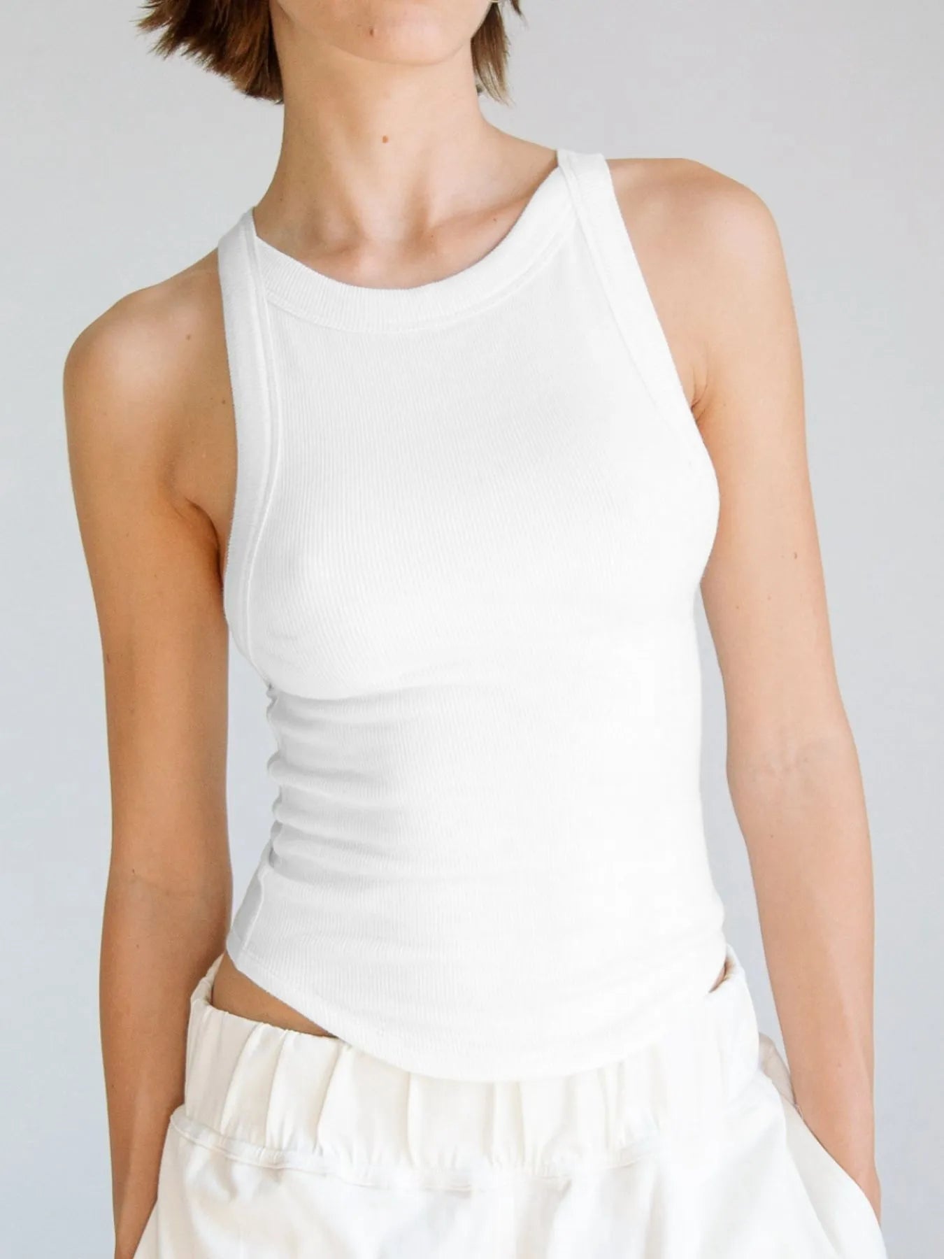 Asymmetrical Back Ribbed Crop Tank Top - | VivaMix StoreAsymmetrical Back Ribbed Crop Tank Top - VivaMix Store