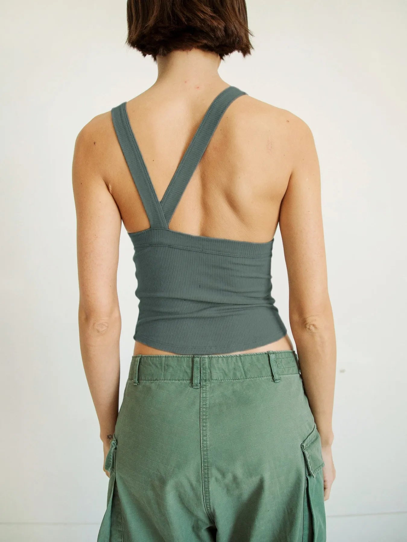 Asymmetrical Back Ribbed Crop Tank Top - | VivaMix StoreAsymmetrical Back Ribbed Crop Tank Top - VivaMix Store