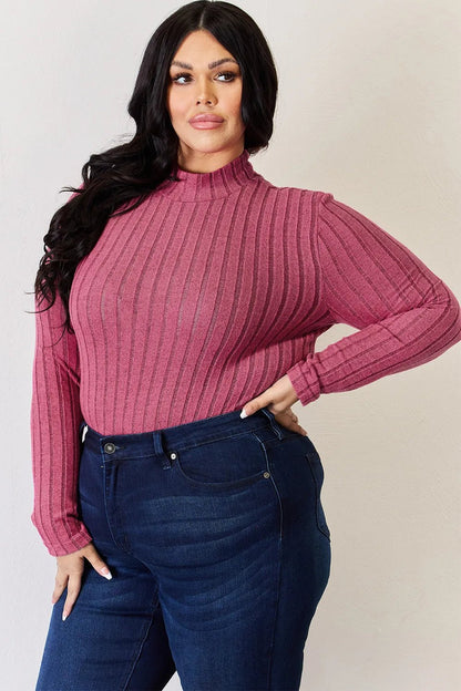 Basic Bae Full Size Ribbed Mock Neck Long Sleeve T-Shirt - | VivaMix StoreBasic Bae Full Size Ribbed Mock Neck Long Sleeve T-Shirt - VivaMix Store
