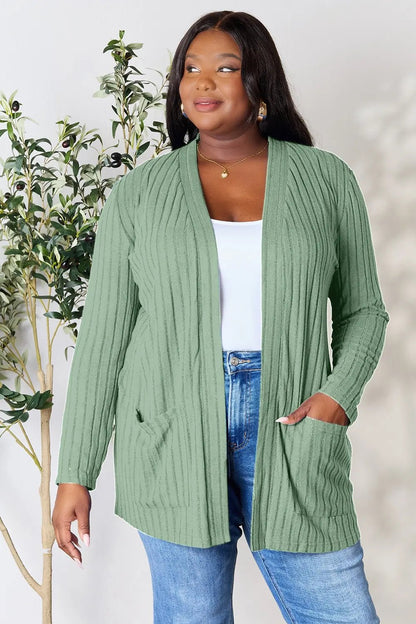 Basic Bae Full Size Ribbed Open Front Cardigan with Pockets - | VivaMix StoreBasic Bae Full Size Ribbed Open Front Cardigan with Pockets - VivaMix Store