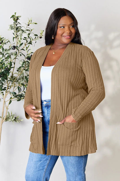Basic Bae Full Size Ribbed Open Front Cardigan with Pockets - | VivaMix StoreBasic Bae Full Size Ribbed Open Front Cardigan with Pockets - VivaMix Store