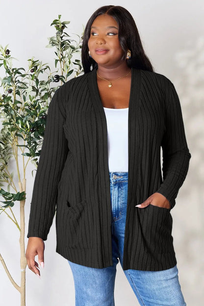 Basic Bae Full Size Ribbed Open Front Cardigan with Pockets - | VivaMix StoreBasic Bae Full Size Ribbed Open Front Cardigan with Pockets - VivaMix Store