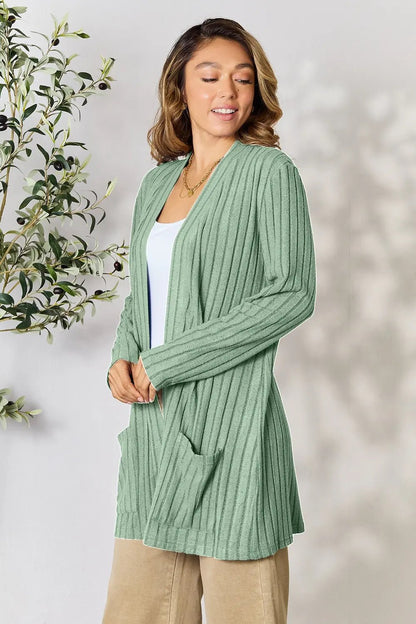 Basic Bae Full Size Ribbed Open Front Cardigan with Pockets - | VivaMix StoreBasic Bae Full Size Ribbed Open Front Cardigan with Pockets - VivaMix Store