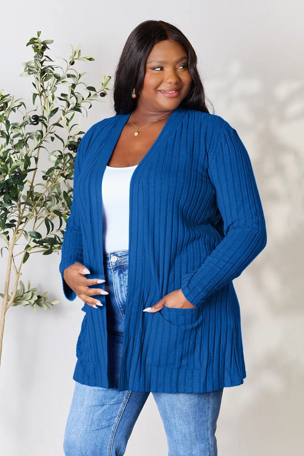 Basic Bae Full Size Ribbed Open Front Cardigan with Pockets - | VivaMix StoreBasic Bae Full Size Ribbed Open Front Cardigan with Pockets - VivaMix Store