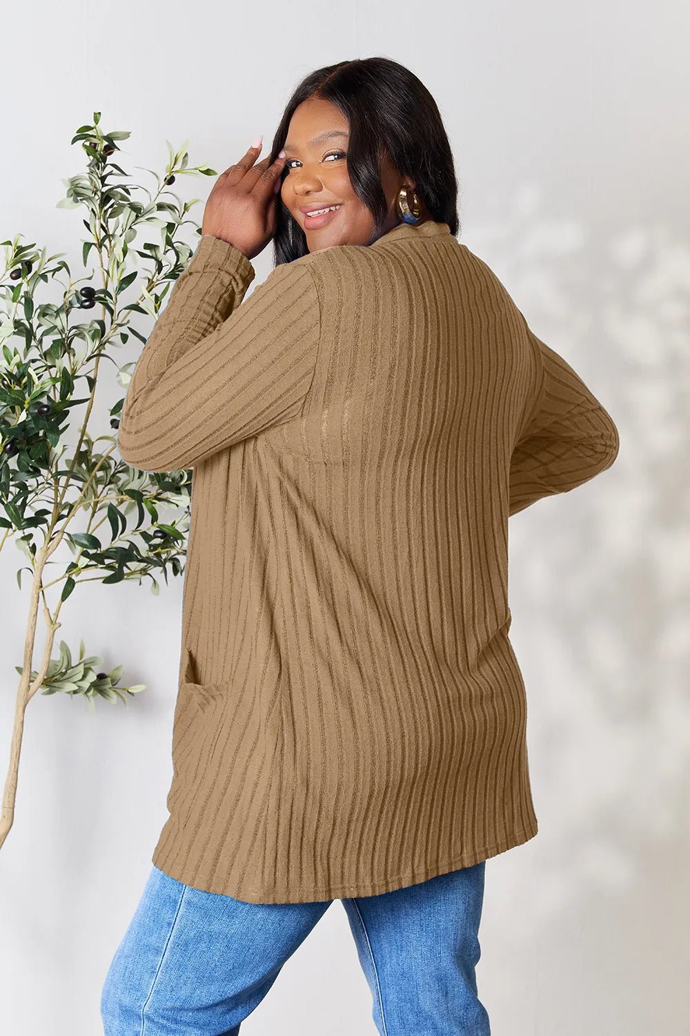 Basic Bae Full Size Ribbed Open Front Cardigan with Pockets - | VivaMix StoreBasic Bae Full Size Ribbed Open Front Cardigan with Pockets - VivaMix Store