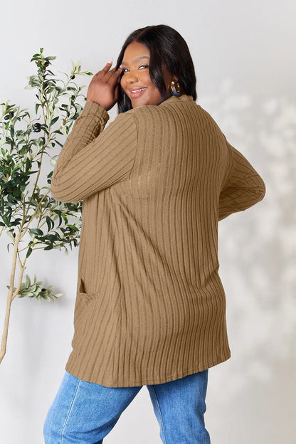 Basic Bae Full Size Ribbed Open Front Cardigan with Pockets - | VivaMix StoreBasic Bae Full Size Ribbed Open Front Cardigan with Pockets - VivaMix Store