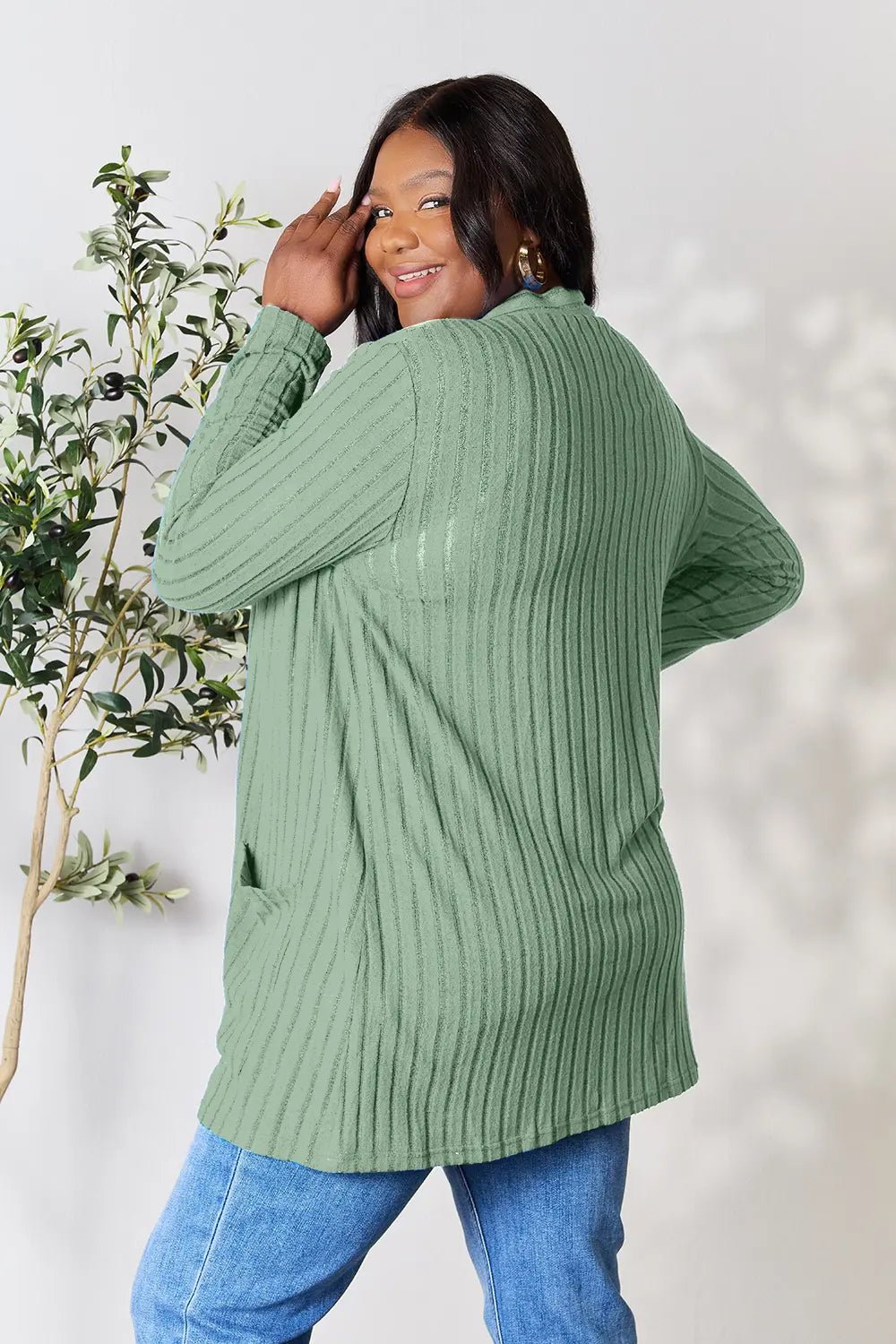 Basic Bae Full Size Ribbed Open Front Cardigan with Pockets - | VivaMix StoreBasic Bae Full Size Ribbed Open Front Cardigan with Pockets - VivaMix Store