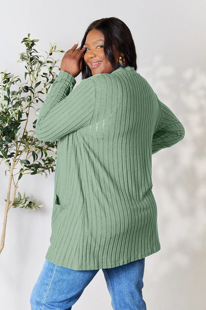 Basic Bae Full Size Ribbed Open Front Cardigan with Pockets - | VivaMix StoreBasic Bae Full Size Ribbed Open Front Cardigan with Pockets - VivaMix Store
