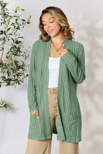 Basic Bae Full Size Ribbed Open Front Cardigan with Pockets - | VivaMix StoreBasic Bae Full Size Ribbed Open Front Cardigan with Pockets - VivaMix Store