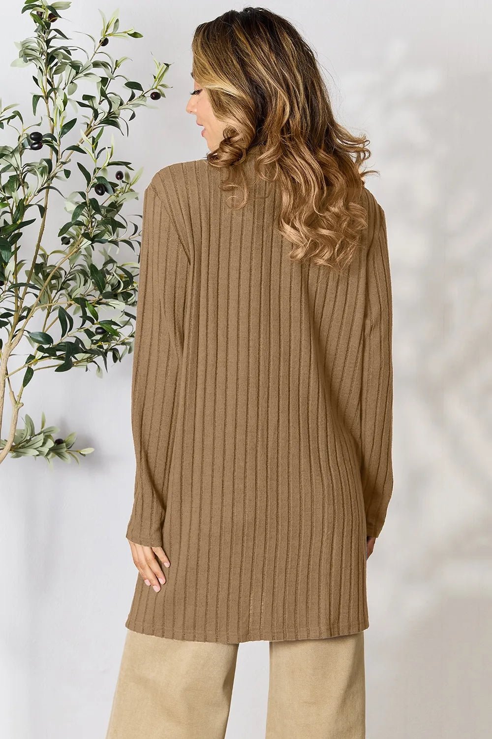 Basic Bae Full Size Ribbed Open Front Cardigan with Pockets - | VivaMix StoreBasic Bae Full Size Ribbed Open Front Cardigan with Pockets - VivaMix Store