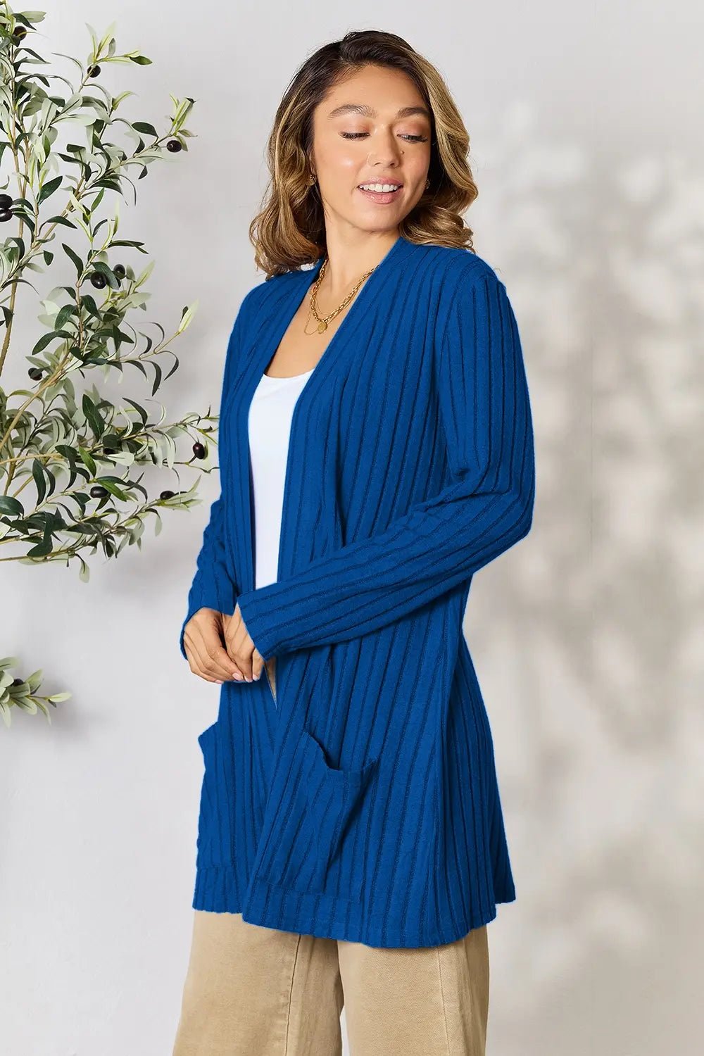 Basic Bae Full Size Ribbed Open Front Cardigan with Pockets - | VivaMix StoreBasic Bae Full Size Ribbed Open Front Cardigan with Pockets - VivaMix Store