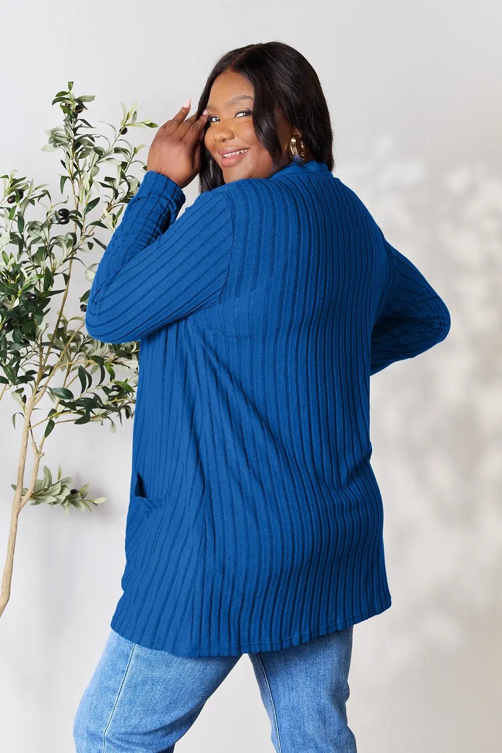 Basic Bae Full Size Ribbed Open Front Cardigan with Pockets - | VivaMix StoreBasic Bae Full Size Ribbed Open Front Cardigan with Pockets - VivaMix Store
