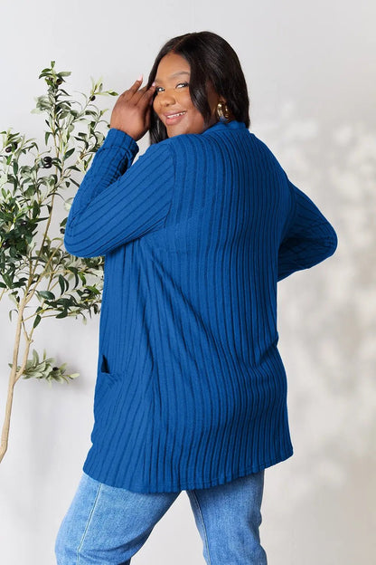 Basic Bae Full Size Ribbed Open Front Cardigan with Pockets - | VivaMix StoreBasic Bae Full Size Ribbed Open Front Cardigan with Pockets - VivaMix Store