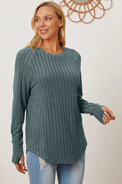 Basic Bae Full Size Ribbed Thumbhole Sleeve T-Shirt - | VivaMix StoreBasic Bae Full Size Ribbed Thumbhole Sleeve T-Shirt - VivaMix Store