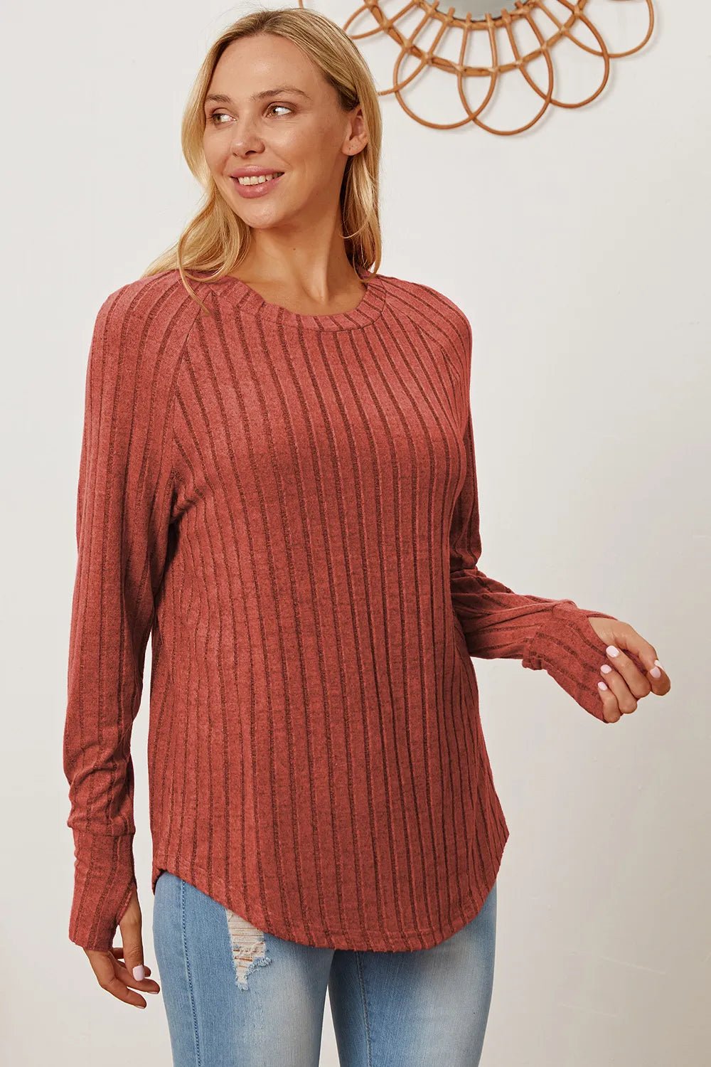 Basic Bae Full Size Ribbed Thumbhole Sleeve T-Shirt - | VivaMix StoreBasic Bae Full Size Ribbed Thumbhole Sleeve T-Shirt - VivaMix Store