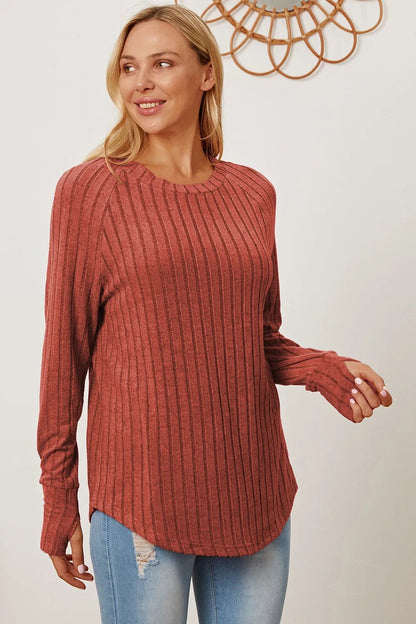 Basic Bae Full Size Ribbed Thumbhole Sleeve T-Shirt - | VivaMix StoreBasic Bae Full Size Ribbed Thumbhole Sleeve T-Shirt - VivaMix Store