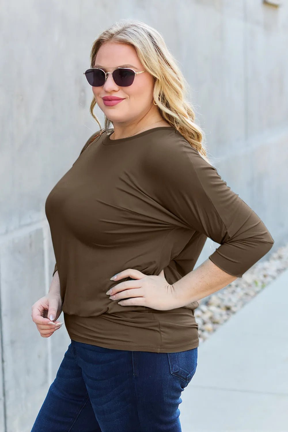 Basic Bae Full Size Round Neck Batwing Sleeve Top - | VivaMix StoreBasic Bae Full Size Round Neck Batwing Sleeve Top - VivaMix Store