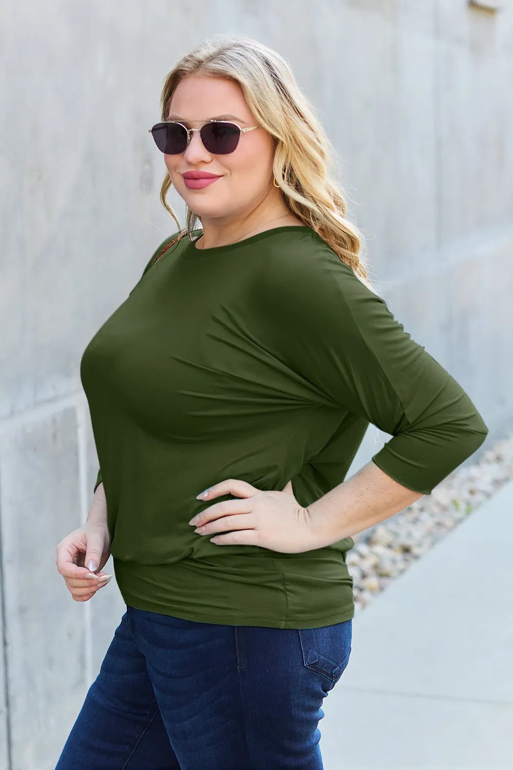 Basic Bae Full Size Round Neck Batwing Sleeve Top - | VivaMix StoreBasic Bae Full Size Round Neck Batwing Sleeve Top - VivaMix Store