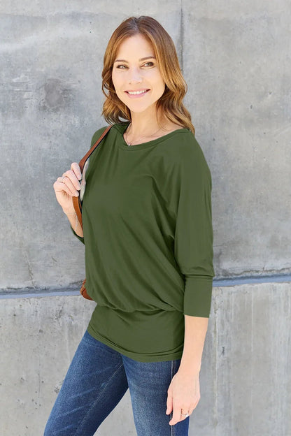 Basic Bae Full Size Round Neck Batwing Sleeve Top - | VivaMix StoreBasic Bae Full Size Round Neck Batwing Sleeve Top - VivaMix Store