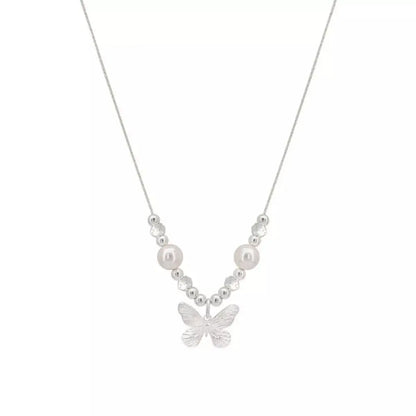 Butterfly Pearl Pendant Necklace - 925 Sterling Silver with Synthetic Pearl - | VivaMix StoreButterfly Pearl Pendant Necklace - 925 Sterling Silver with Synthetic Pearl - VivaMix Store