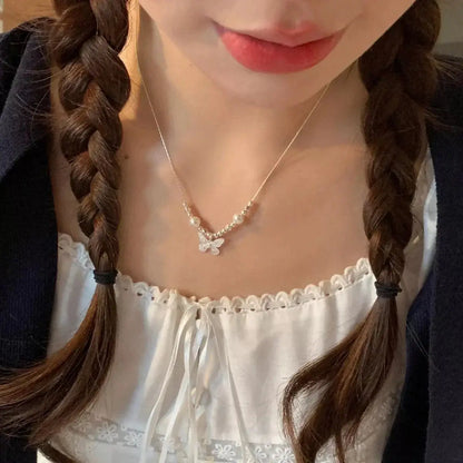 Butterfly Pearl Pendant Necklace - 925 Sterling Silver with Synthetic Pearl - | VivaMix StoreButterfly Pearl Pendant Necklace - 925 Sterling Silver with Synthetic Pearl - VivaMix Store