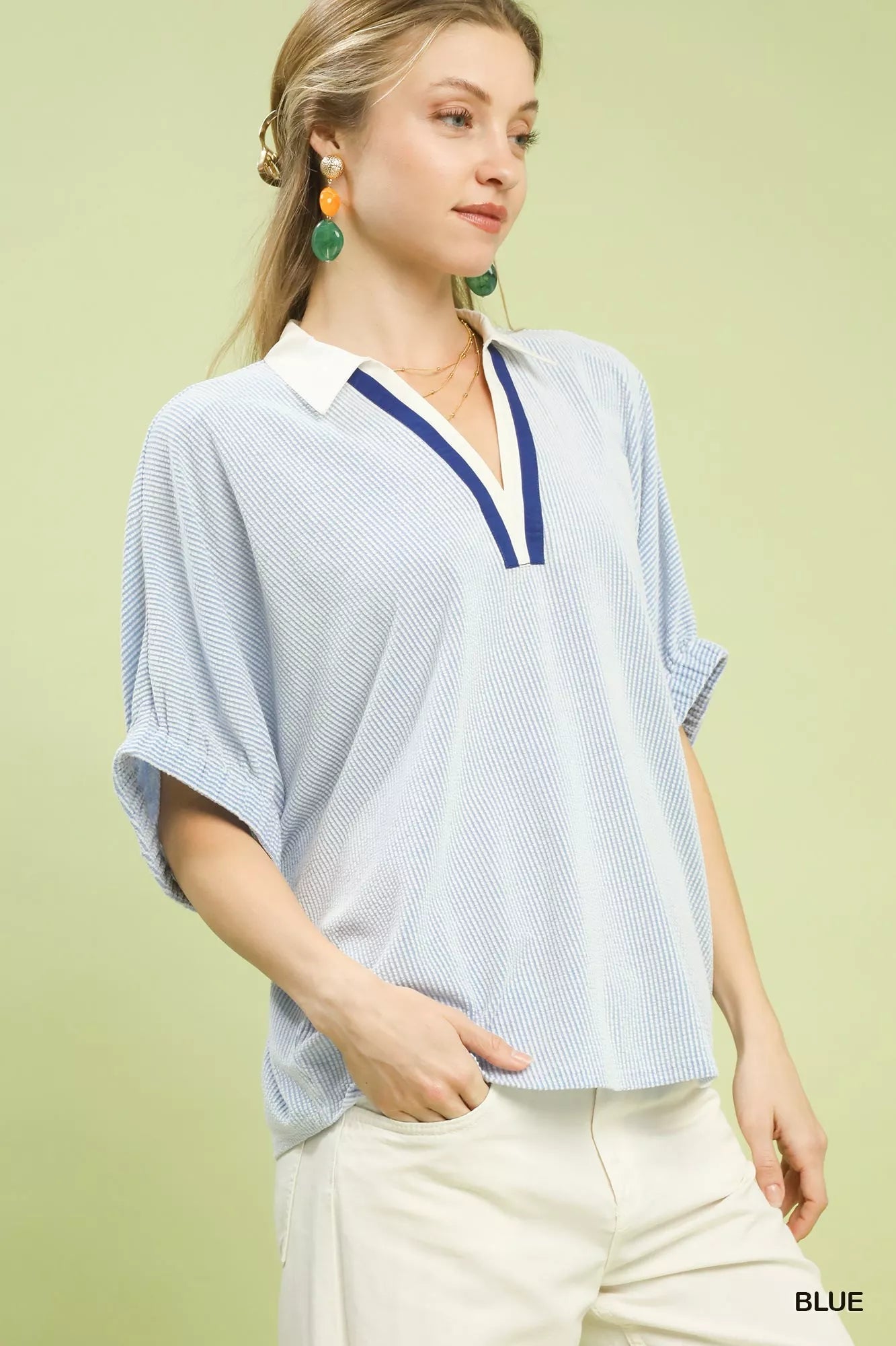 Contrast Collar V - Neck Top - | VivaMix StoreContrast Collar V - Neck Top - VivaMix Store