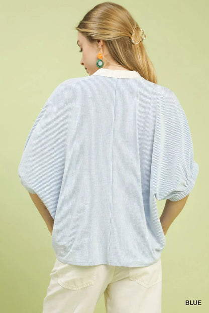 Contrast Collar V - Neck Top - | VivaMix StoreContrast Collar V - Neck Top - VivaMix Store