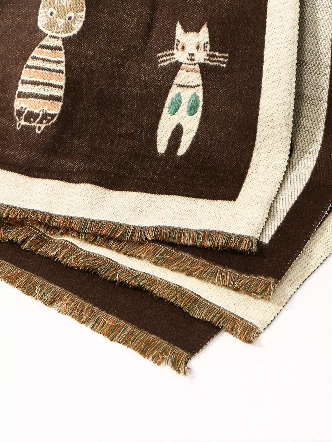 Cute Cat Pattern Raw Hem Scarf - | VivaMix StoreCute Cat Pattern Raw Hem Scarf - VivaMix Store