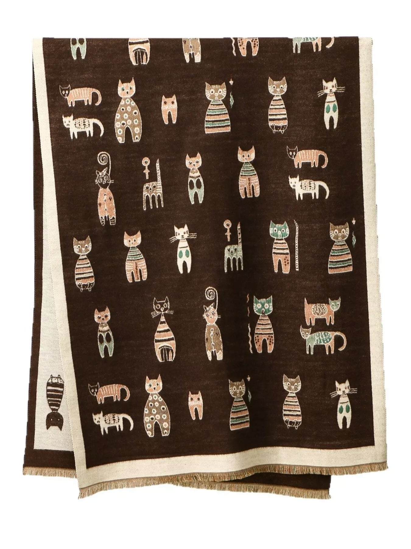 Cute Cat Pattern Raw Hem Scarf - | VivaMix StoreCute Cat Pattern Raw Hem Scarf - VivaMix Store