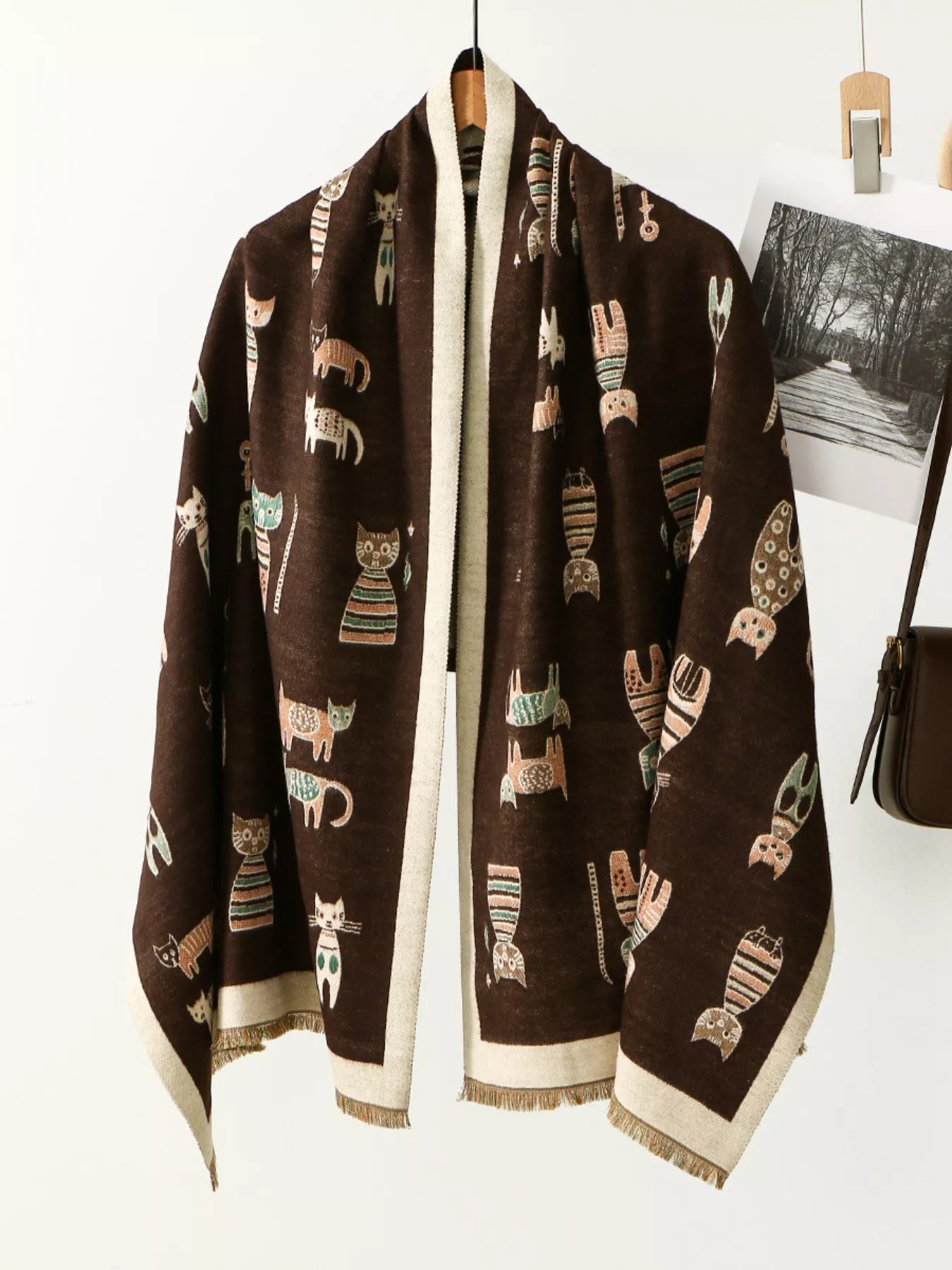 Cute Cat Pattern Raw Hem Scarf - | VivaMix StoreCute Cat Pattern Raw Hem Scarf - VivaMix Store