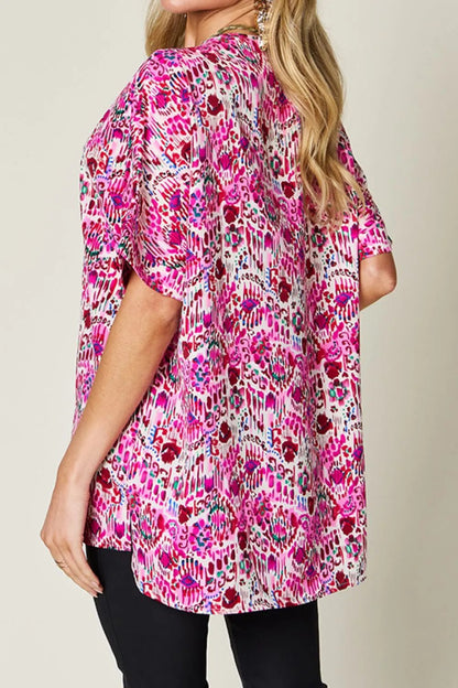 Double Take Full Size Printed V - Neck Short Sleeve Blouse - | VivaMix StoreDouble Take Full Size Printed V - Neck Short Sleeve Blouse - VivaMix Store
