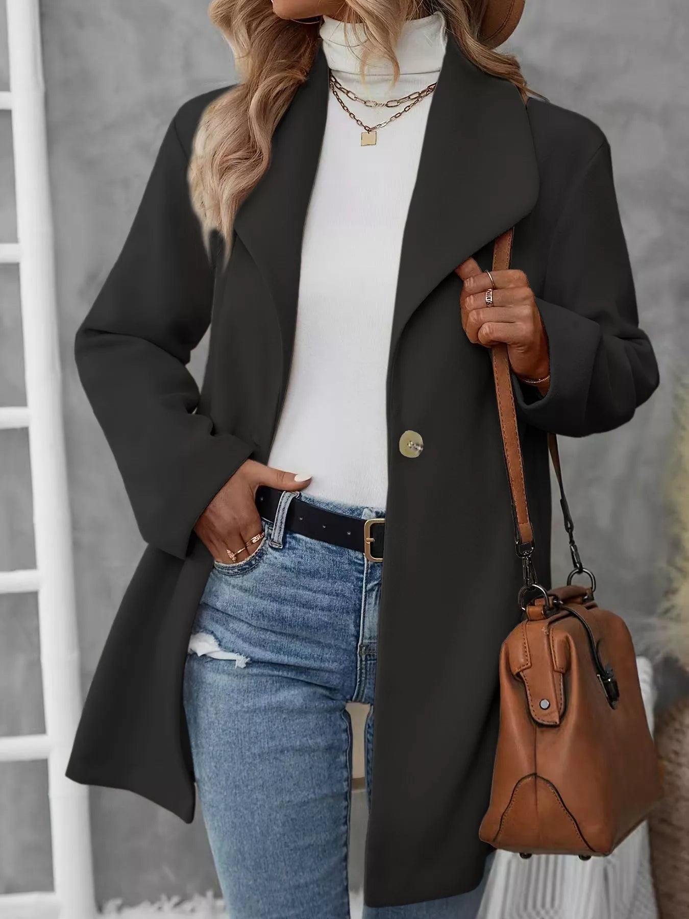 Elegant Wool Blend Overcoat - Women's Classic Lapel Collar Coat - Apparel & Accessories > Clothing > Outerwear > Coats & Jackets | VivaMix StoreElegant Wool Blend Overcoat - Women's Classic Lapel Collar Coat - VivaMix Store