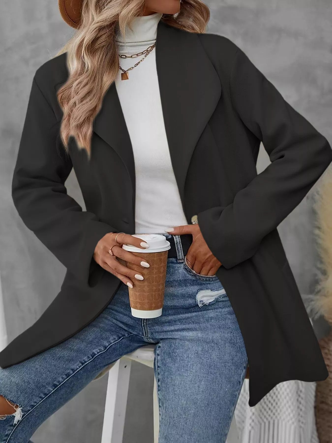 Elegant Wool Blend Overcoat - Women's Classic Lapel Collar Coat - Apparel & Accessories > Clothing > Outerwear > Coats & Jackets | VivaMix StoreElegant Wool Blend Overcoat - Women's Classic Lapel Collar Coat - VivaMix Store