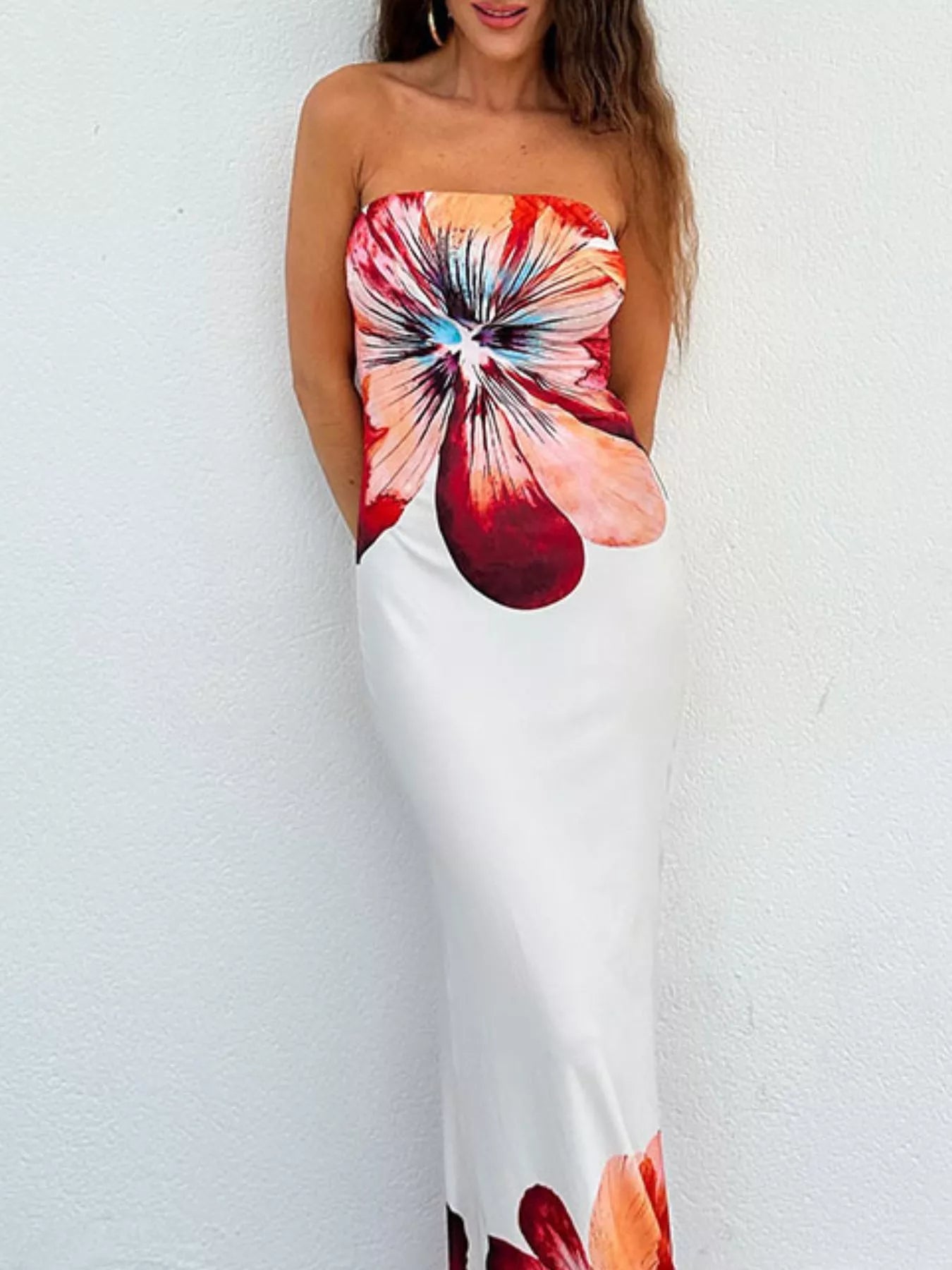 Floral Print Strapless Bodycon Maxi Dress - | VivaMix StoreFloral Print Strapless Bodycon Maxi Dress - VivaMix Store