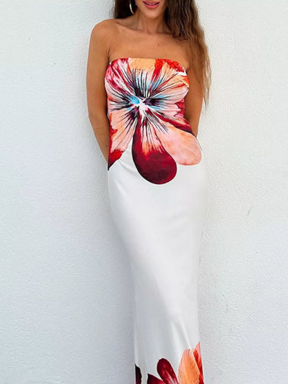 Floral Print Strapless Bodycon Maxi Dress - | VivaMix StoreFloral Print Strapless Bodycon Maxi Dress - VivaMix Store