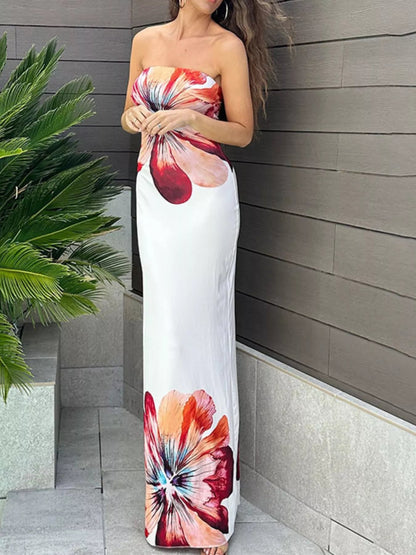 Floral Print Strapless Bodycon Maxi Dress - | VivaMix StoreFloral Print Strapless Bodycon Maxi Dress - VivaMix Store
