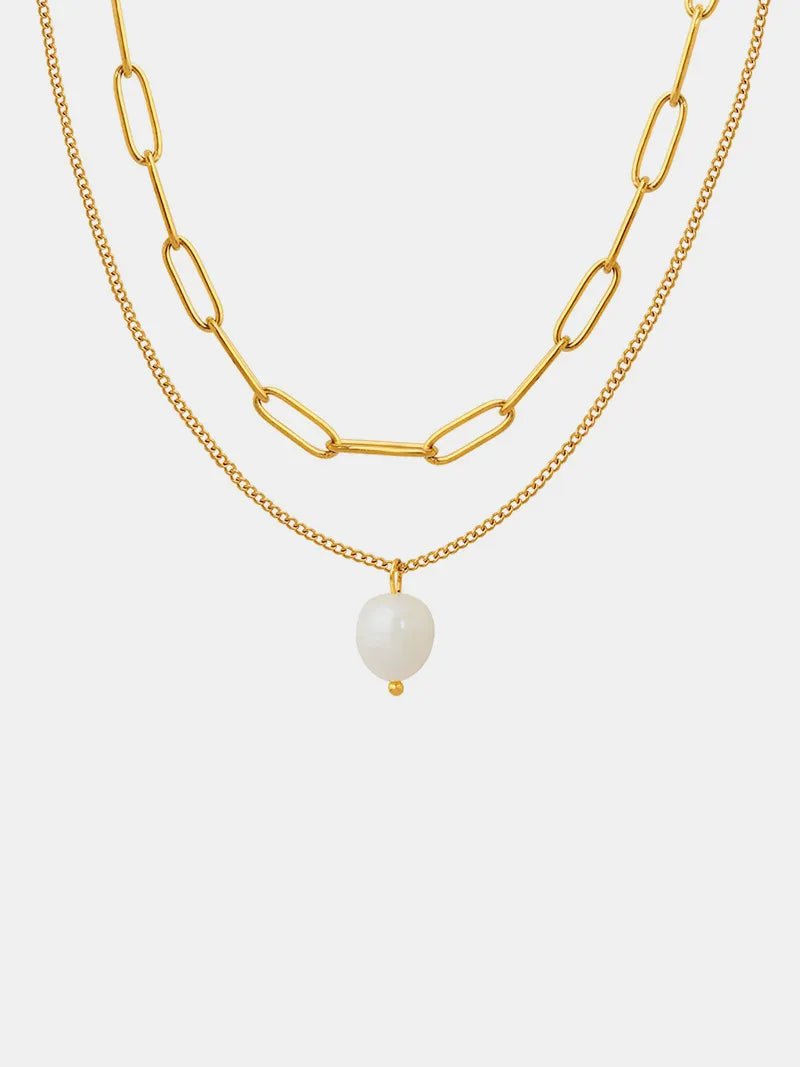 Freshwater Pearl Double - Layer Necklace - 18K Gold Plated Titanium Steel - Apparel & Accessories > Jewelry > Necklaces | VivaMix StoreFreshwater Pearl Double - Layer Necklace - 18K Gold Plated Titanium Steel - VivaMix Store