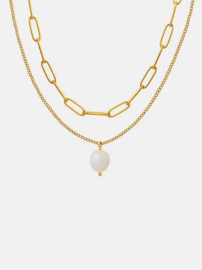 Freshwater Pearl Double - Layer Necklace - 18K Gold Plated Titanium Steel - Apparel & Accessories > Jewelry > Necklaces | VivaMix StoreFreshwater Pearl Double - Layer Necklace - 18K Gold Plated Titanium Steel - VivaMix Store