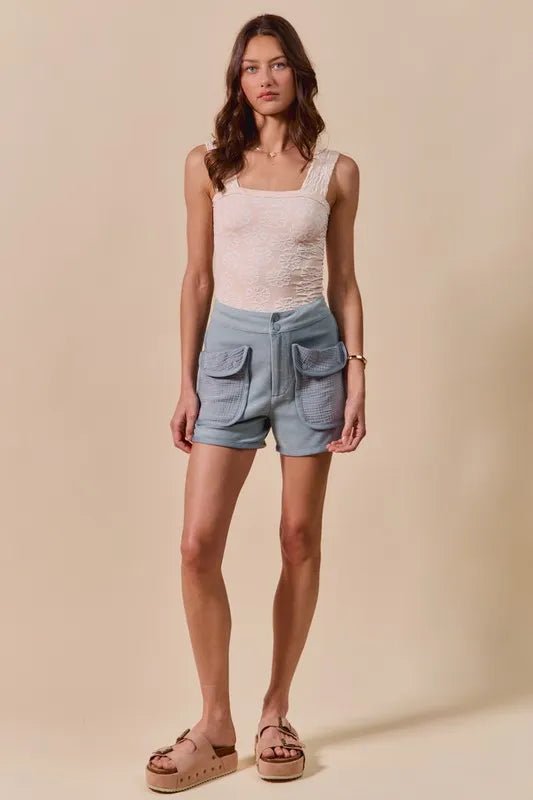 Mineral Washed Terry High Rise Cargo Shorts - Shorts | VivaMix StoreMineral Washed Terry High Rise Cargo Shorts - VivaMix Store