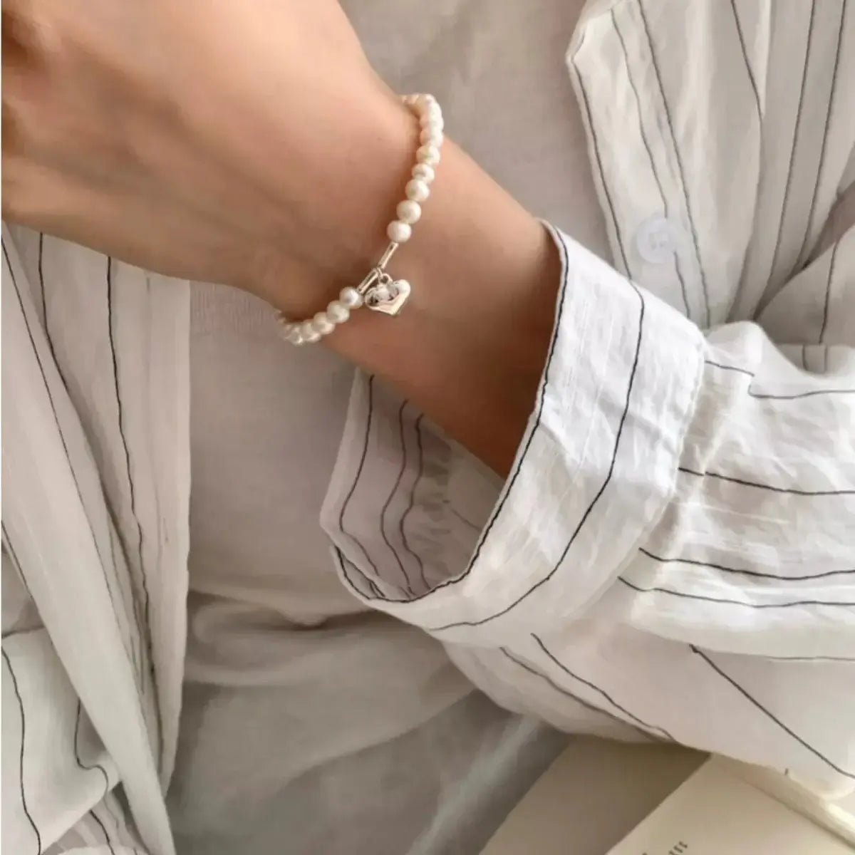 Pearl Heart Charm Bracelet - 925 Sterling Silver with Freshwater Pearl - | VivaMix StorePearl Heart Charm Bracelet - 925 Sterling Silver with Freshwater Pearl - VivaMix Store