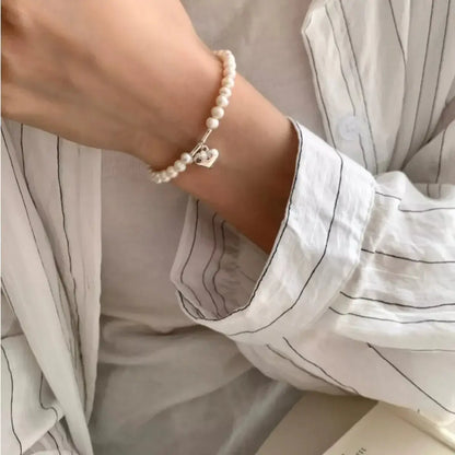 Pearl Heart Charm Bracelet - 925 Sterling Silver with Freshwater Pearl - | VivaMix StorePearl Heart Charm Bracelet - 925 Sterling Silver with Freshwater Pearl - VivaMix Store