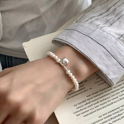 Pearl Heart Charm Bracelet - 925 Sterling Silver with Freshwater Pearl - | VivaMix StorePearl Heart Charm Bracelet - 925 Sterling Silver with Freshwater Pearl - VivaMix Store